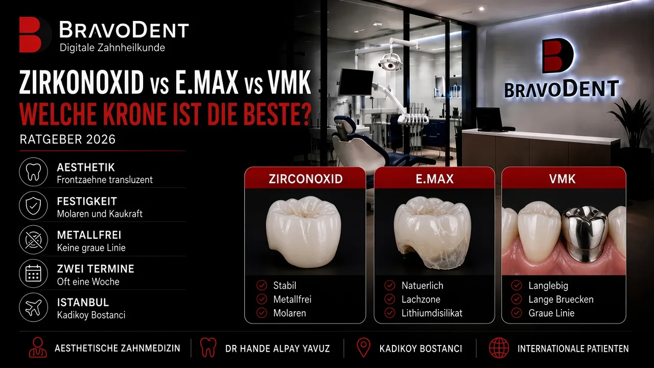 Zirkonoxid vs E.max vs Verblendmetallkeramik: Welche Krone ist die beste? (Ratgeber 2026 für internationale Patienten)